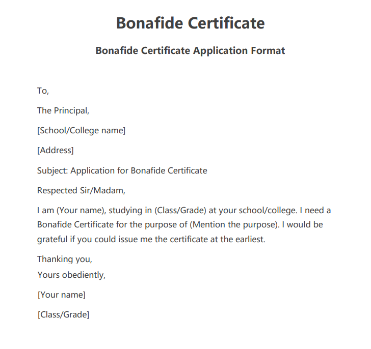 Bonafide Certificate Application Format