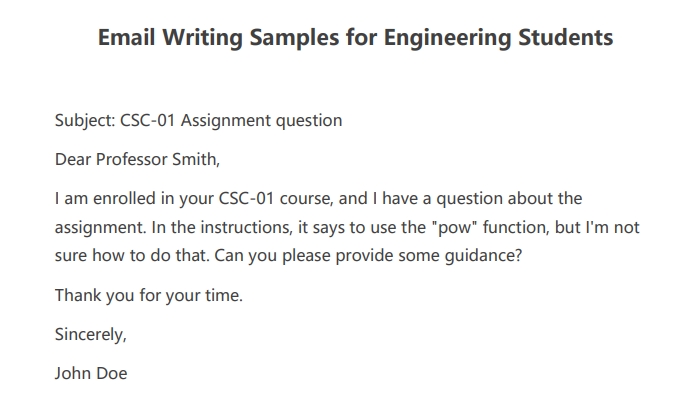 Email Writing Samples for Engineering Students