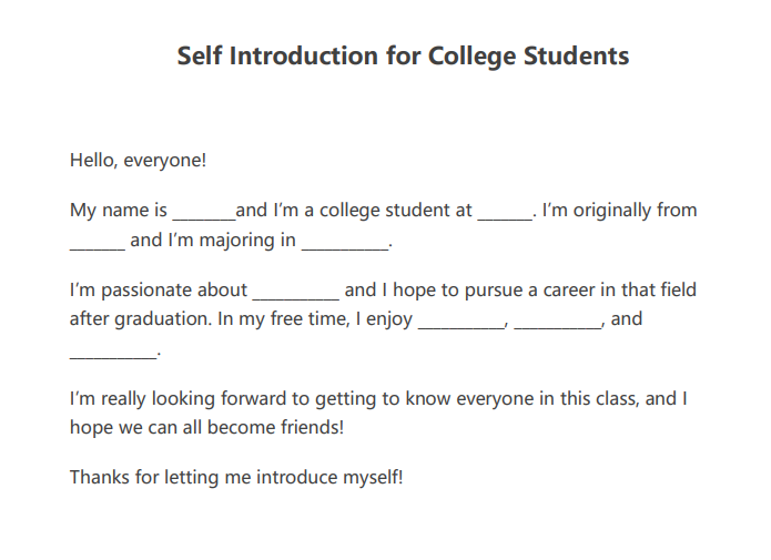 Self Introduction for College Students