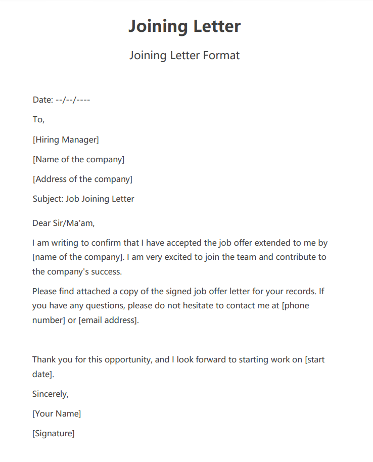 Simple Joining Letter Format