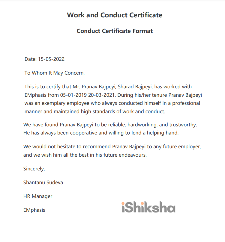 Work and Conduct Certificate