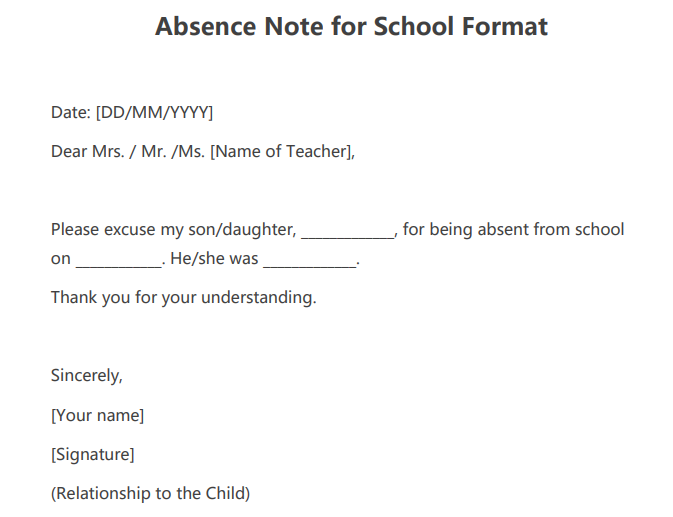 absence note for school sample