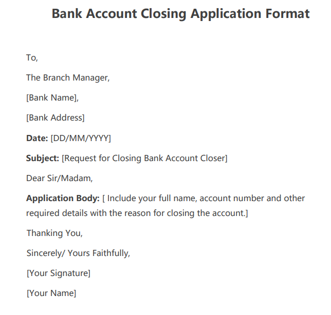 Bank Account Closing Application Format