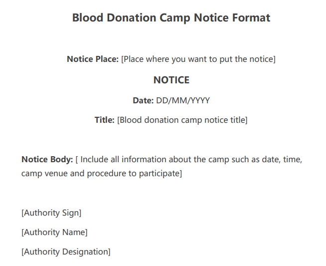 Blood Donation Camp Notice Writing Format